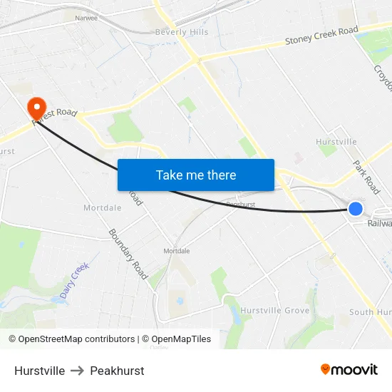 Hurstville to Peakhurst map