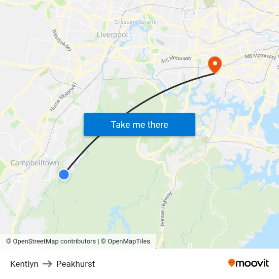 Kentlyn to Peakhurst map