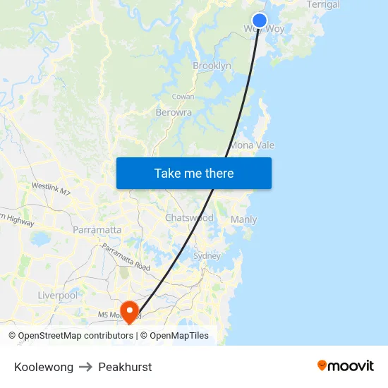 Koolewong to Peakhurst map