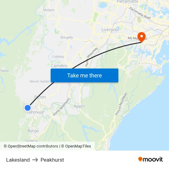 Lakesland to Peakhurst map