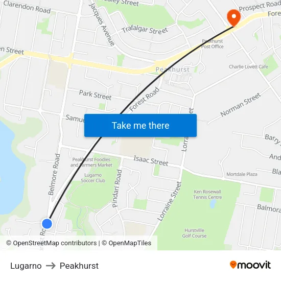Lugarno to Peakhurst map