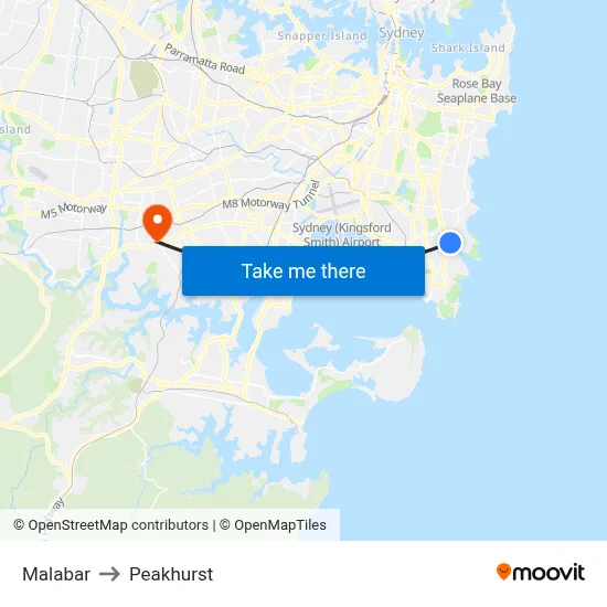 Malabar to Peakhurst map
