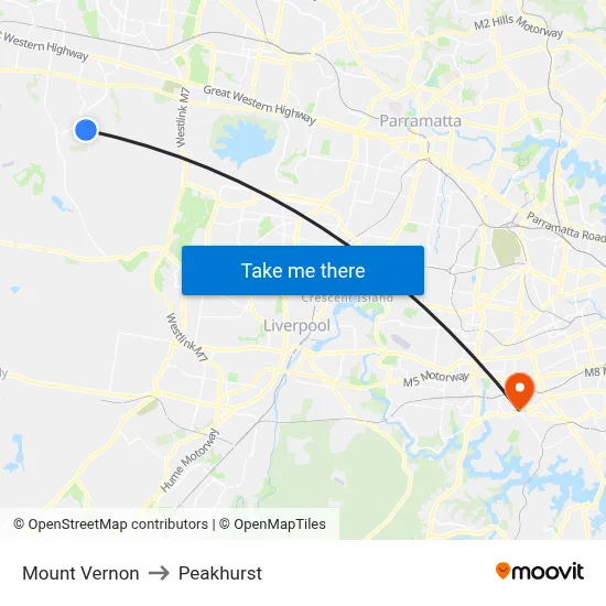 Mount Vernon to Peakhurst map