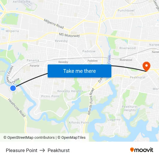Pleasure Point to Peakhurst map