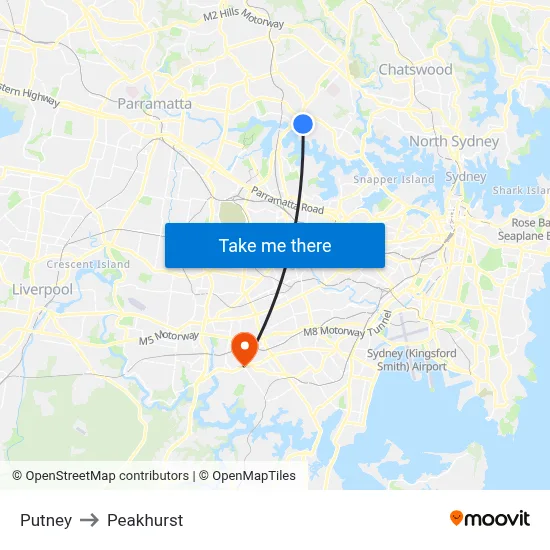 Putney to Peakhurst map