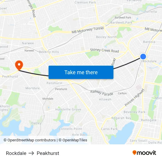 Rockdale to Peakhurst map