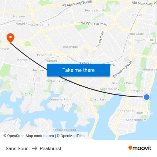 Sans Souci to Peakhurst map