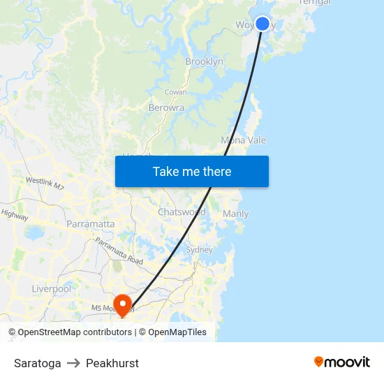 Saratoga to Peakhurst map