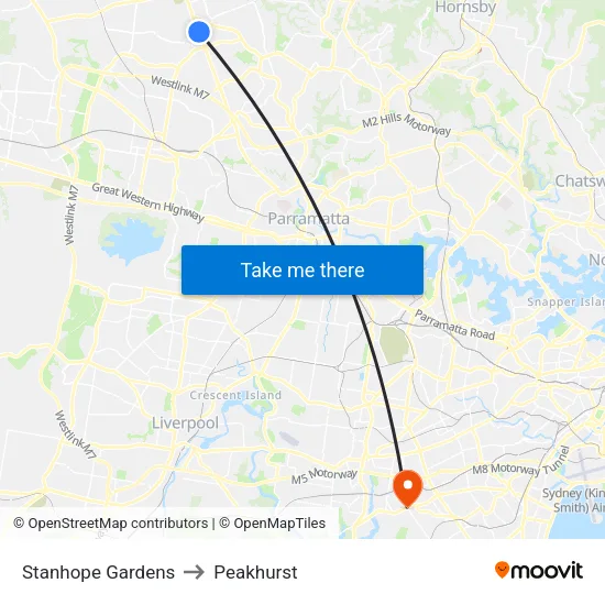 Stanhope Gardens to Peakhurst map
