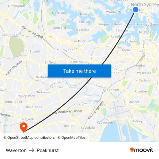 Waverton to Peakhurst map