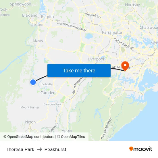 Theresa Park to Peakhurst map