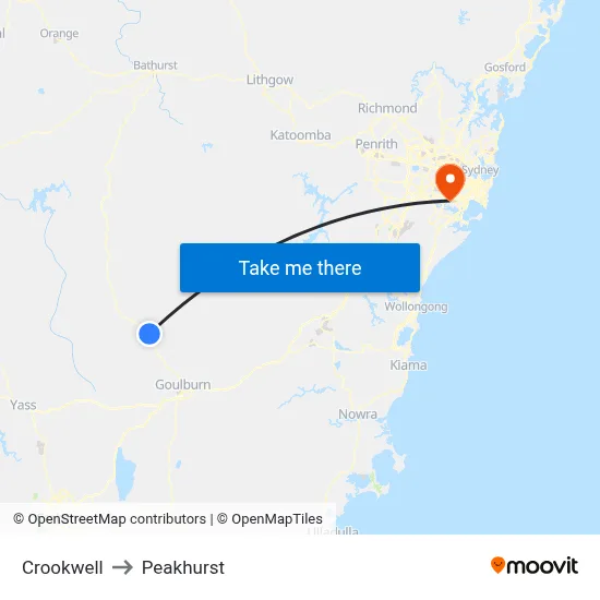 Crookwell to Peakhurst map