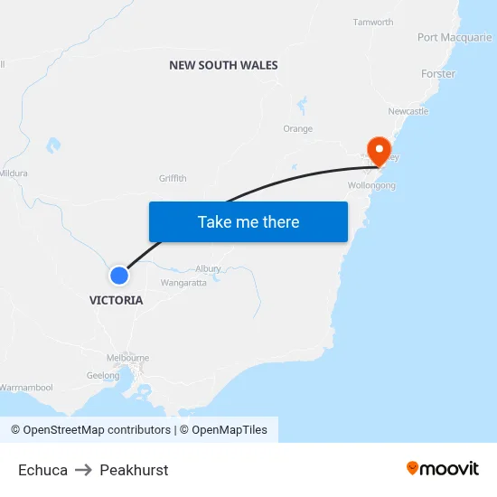 Echuca to Peakhurst map