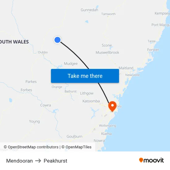 Mendooran to Peakhurst map