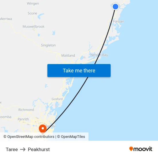 Taree to Peakhurst map