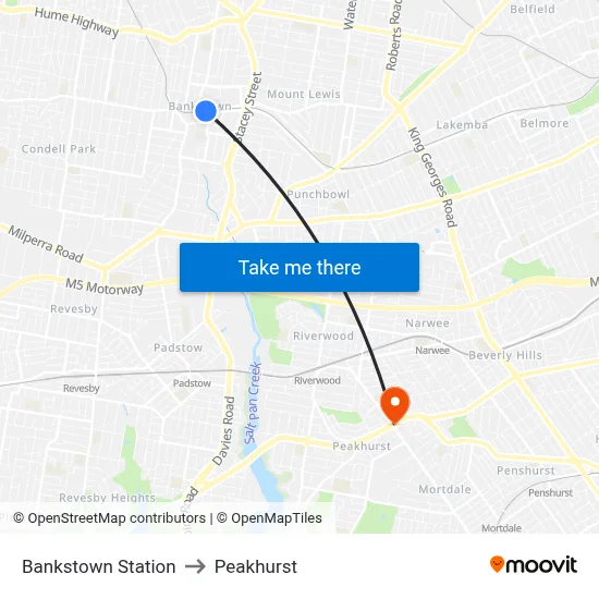 Bankstown Station to Peakhurst map