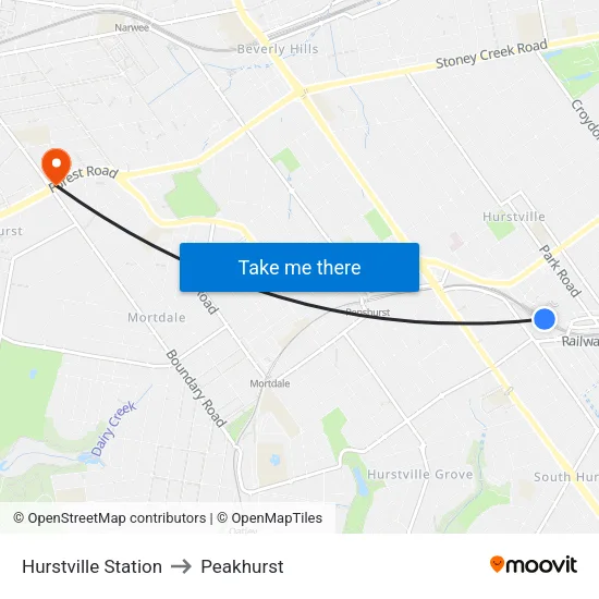 Hurstville Station to Peakhurst map