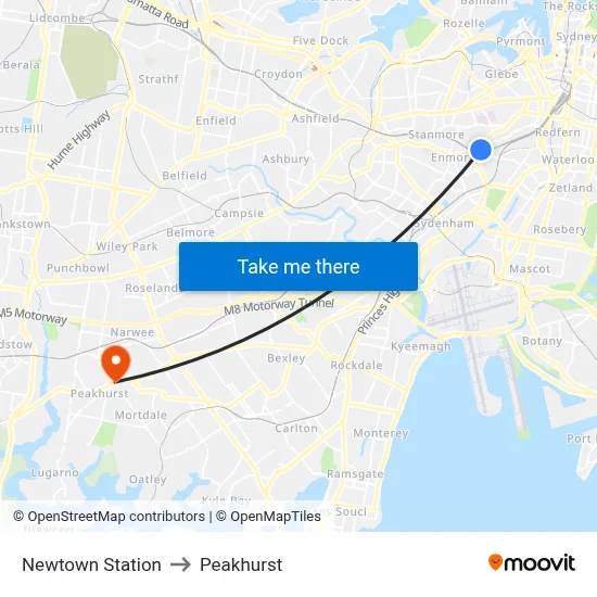 Newtown Station to Peakhurst map