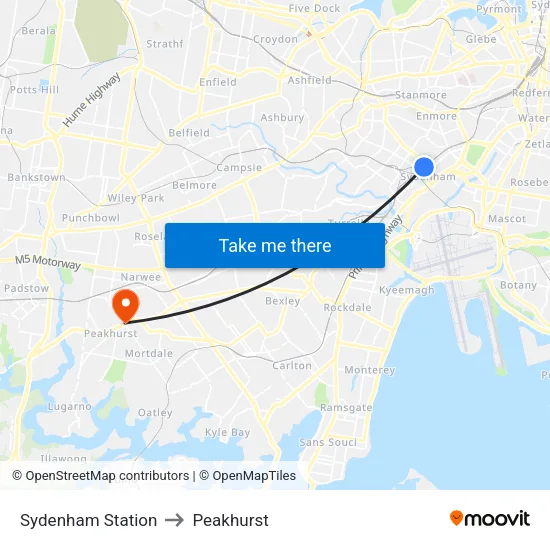 Sydenham Station to Peakhurst map
