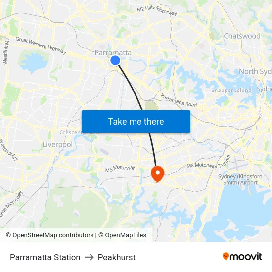 Parramatta Station to Peakhurst map