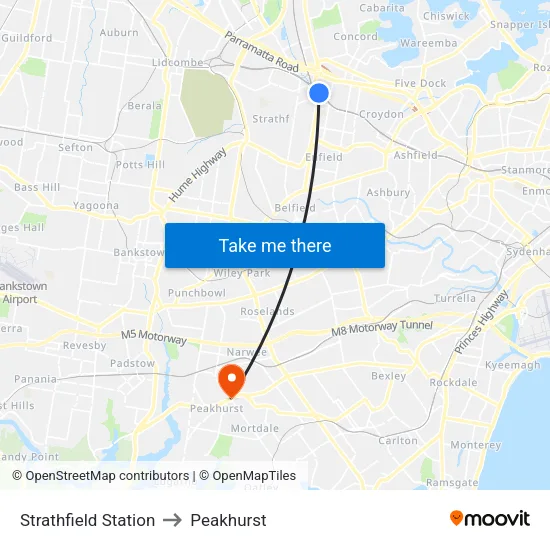 Strathfield Station to Peakhurst map