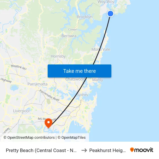 Pretty Beach (Central Coast - NSW) to Peakhurst Heights map