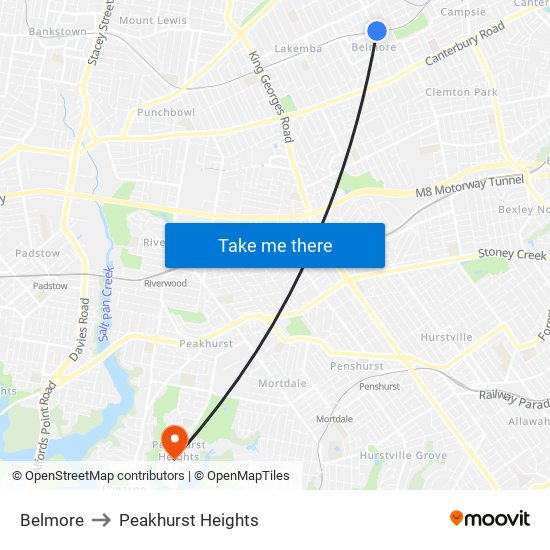 Belmore to Peakhurst Heights map