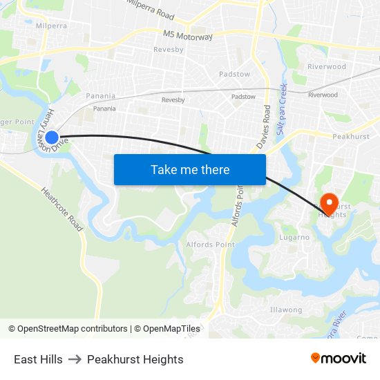 East Hills to Peakhurst Heights map