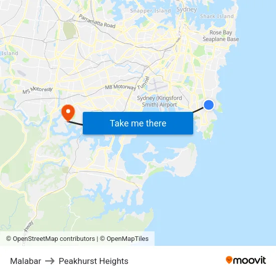 Malabar to Peakhurst Heights map