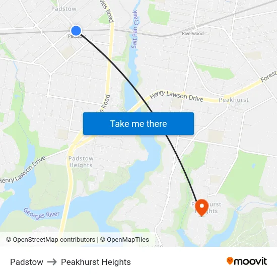 Padstow to Peakhurst Heights map