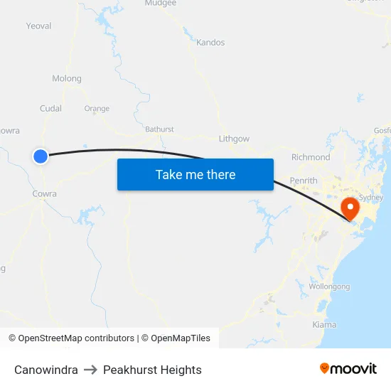 Canowindra to Peakhurst Heights map