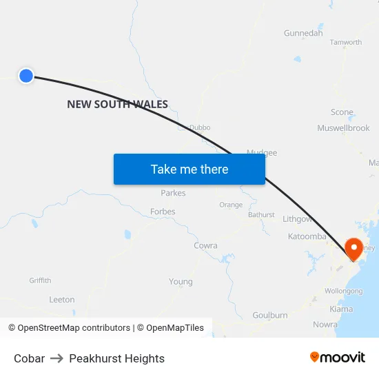 Cobar to Peakhurst Heights map