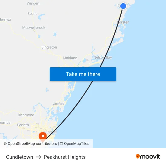 Cundletown to Peakhurst Heights map