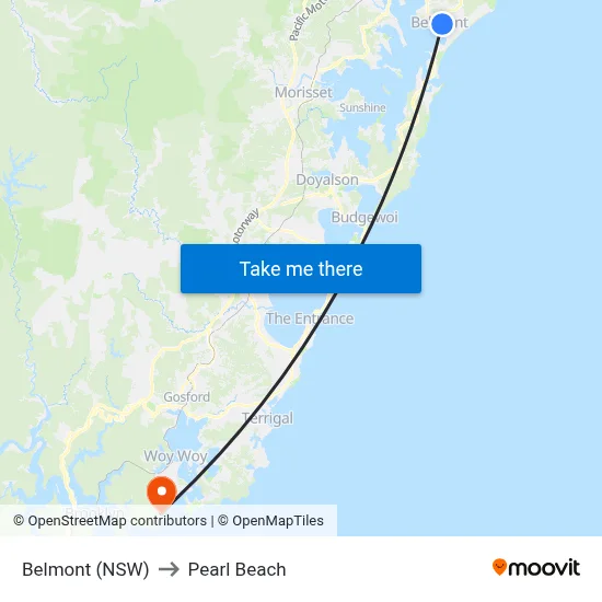 Belmont (NSW) to Pearl Beach map