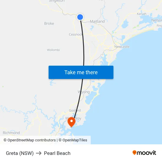 Greta (NSW) to Pearl Beach map