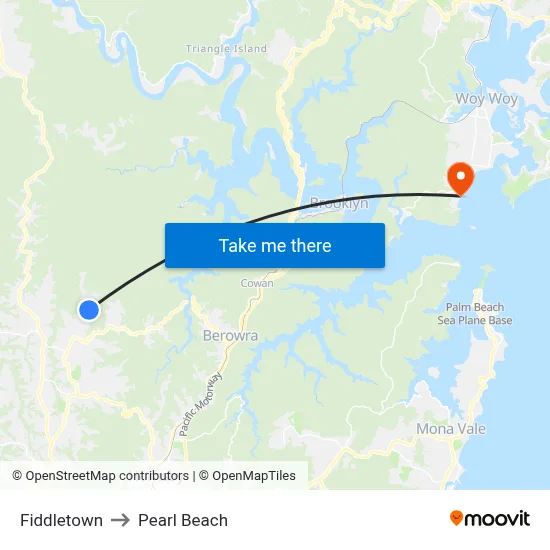 Fiddletown to Pearl Beach map