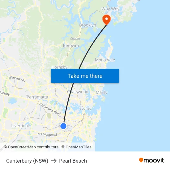 Canterbury (NSW) to Pearl Beach map