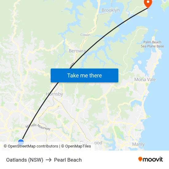 Oatlands (NSW) to Pearl Beach map