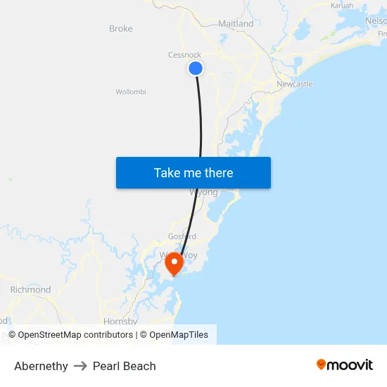 Abernethy to Pearl Beach map