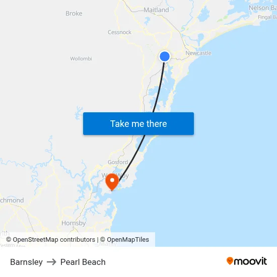 Barnsley to Pearl Beach map