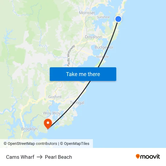 Cams Wharf to Pearl Beach map