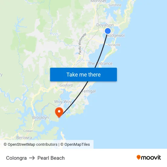 Colongra to Pearl Beach map