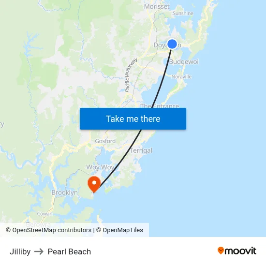 Jilliby to Pearl Beach map