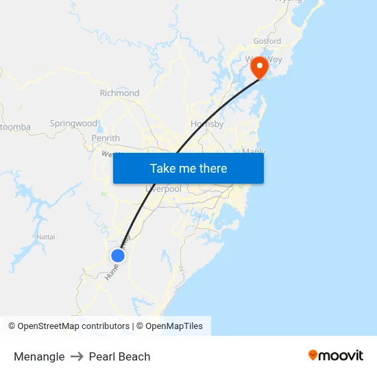 Menangle to Pearl Beach map