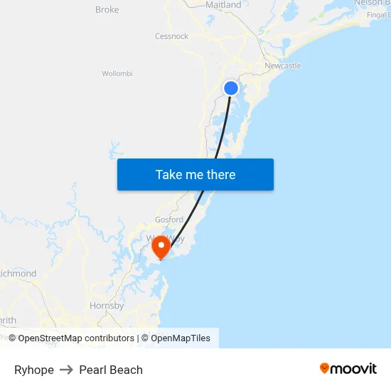 Ryhope to Pearl Beach map