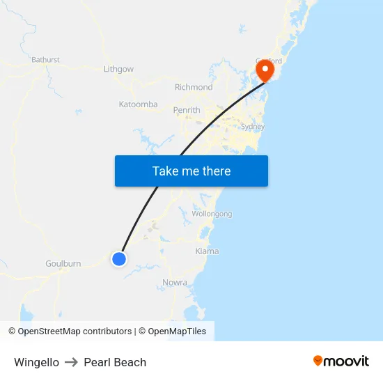 Wingello to Pearl Beach map