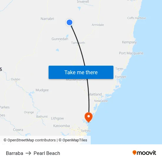 Barraba to Pearl Beach map