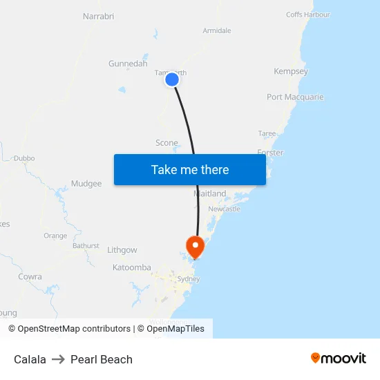 Calala to Pearl Beach map