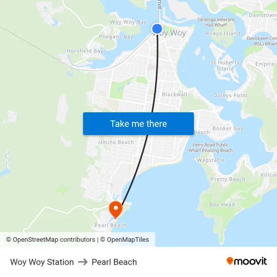 Woy Woy Station to Pearl Beach map