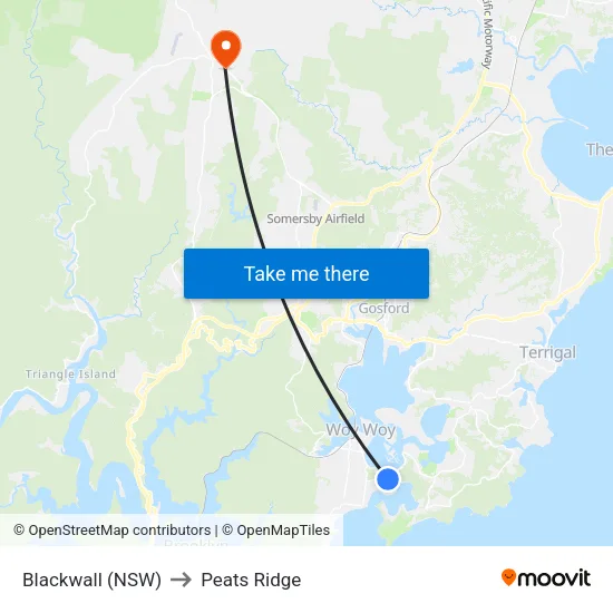 Blackwall (NSW) to Peats Ridge map